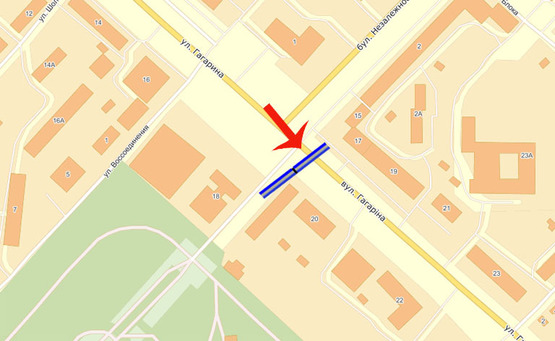 Схема рекламной плоскости по адресу Бровары Гагарина / Независимости (А1)-призма -левая  (парк Перемоги)