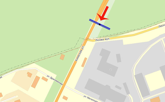 Схема рекламной плоскости по адресу Бровары/въезд с Черниговского напр./400 м до "Терминала" (В) - на Киев