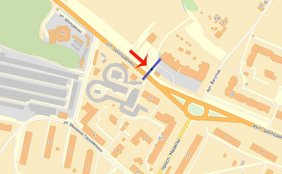 Схема рекламної площини за адресою Вышгород ул.Шолуденко,6 (В)/центр.рынок, стадион (напр.на Набережную)