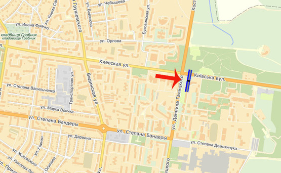 Схема рекламной плоскости по адресу ул.Киевская/ул.Галицкого (Завод Укрбурштин) (А)