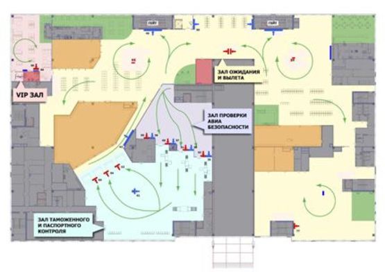 Схема рекламной плоскости по адресу Зал ожидания вылетов, 2 этаж  (Терминал А)
