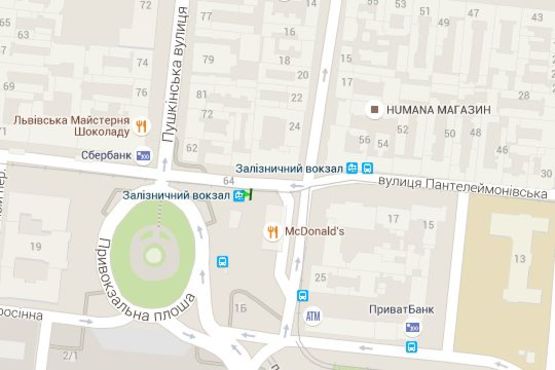 Схема рекламной плоскости по адресу Пантелеймонівська вул., (З/Д вокзал)