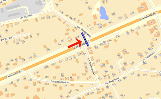 Схема рекламной плоскости по адресу Бровары ул. Киевская 117 (В) из Киева