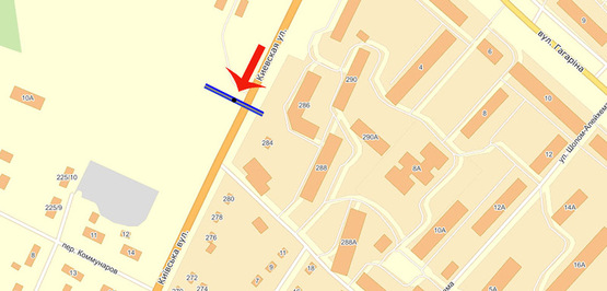 Схема рекламной плоскости по адресу Бровары ул.Киевская/150м от ул. Гагарина (А) в Киев/150м от ОЛДИ