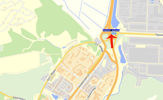 Схема рекламной плоскости по адресу Обухов/бумажный комбинат (А) на Киев