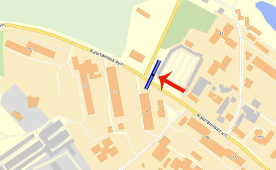 Схема рекламной плоскости по адресу Обухов Каштановая/ Киевская 18 (А)/ощад банк, податкова