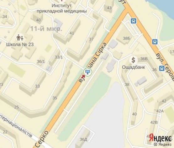 Схема рекламної площини за адресою Сирко ул., 37 (напротив) (200 м. до "Будмаркет", "Экомаркет")