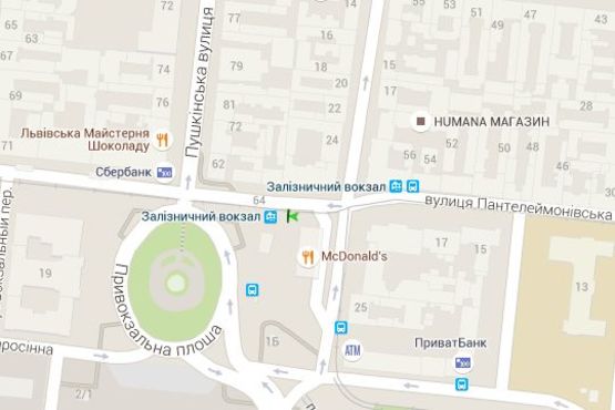 Схема рекламної площини за адресою Пантелеймонівська вул., (З/Д вокзал)