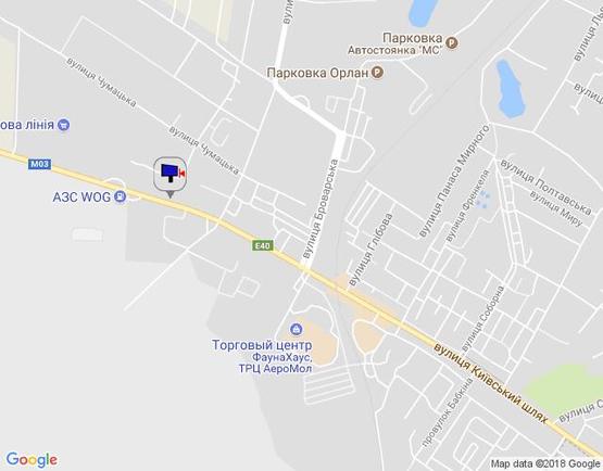 Схема рекламной плоскости по адресу м. Бориспіль, траса М 03, км 34+900 ліво, вул. Київський шлях, 1, перед АЗС WOG , в напрямку Нової Лінії