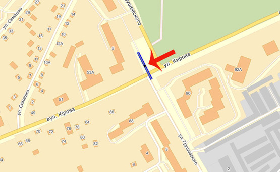 Схема рекламної площини за адресою Бровары ул.Грушевского,5 / Кирова  (А) на Киев/АТБ