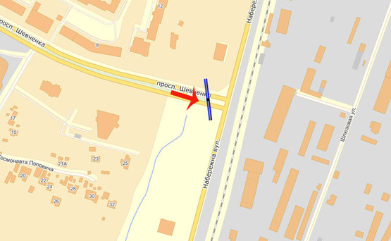 Схема рекламной плоскости по адресу Вышгород пр-т Шевченко/Набережная (выезд) на Киев,на ГЭС (разделитель)