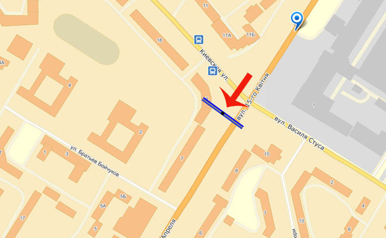 Схема рекламной плоскости по адресу ул.Киевская/ул.15 Квитня (А)