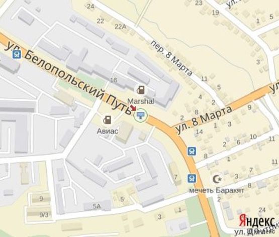 Схема рекламной плоскости по адресу Белопольский путь ул., 16 - 8-го Марта ул.(АЗС "Авіас",напротив АЗС "Маршал")