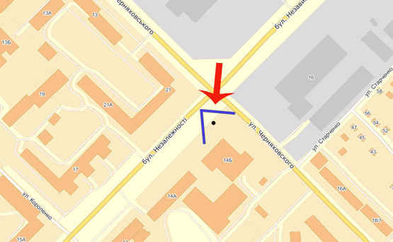 Схема рекламной плоскости по адресу Бровары бул.Незалежности/Черняховского (В) в центр