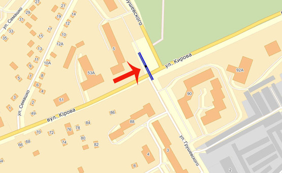 Схема рекламной плоскости по адресу Бровары ул.Грушевского,5 / Кирова  (В) из Киева/АТБ