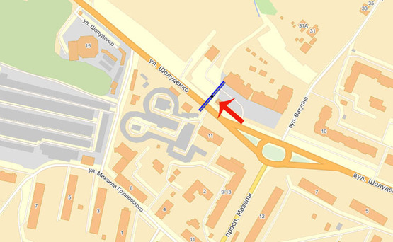 Схема рекламної площини за адресою Вышгород ул.Шолуденко,6 (А)/центр.рынок, стадион (напр.на трассу Киев-Иванков)