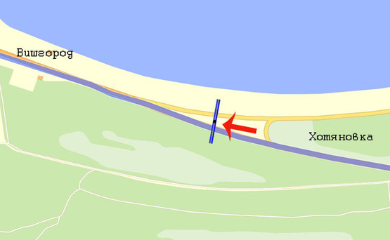 Схема рекламної площини за адресою Хотяновка/Вышгород (перед Киевск ГЭСС)/на Вышгород , размер 3,10 х 6,0 кв.м.