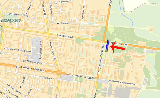 Схема рекламной плоскости по адресу ул.Киевская/ул.Галицкого (Завод Укрбурштин) (В)