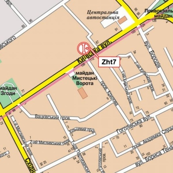 Схема рекламної площини за адресою Киевская, 77а (призма), (ТРЦ "Глобал UA", маркет "ВОПАК", "FOREX CLUB", союз-автомотив "Peugeot", сервис-центр "ЛинкТЕЛ", магазин Дом.Техники), в направл. ул. Восточной