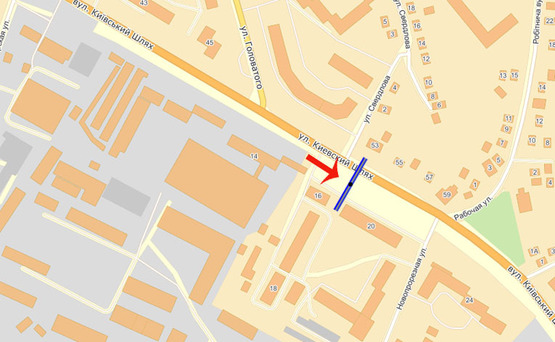 Схема рекламной плоскости по адресу Борисполь Киевский шлях/пов.на ж.д.вокзал (А) из Киева