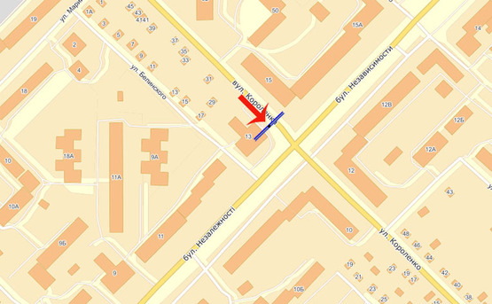 Схема рекламной плоскости по адресу Бровары бул.Незалежности,13/ул.Короленко (А)/ВТБ банк,Космо