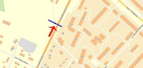 Схема рекламной плоскости по адресу Бровары ул.Киевская/150м до ул.Гагарина (В) из Киева/150м до СИЛЬПО