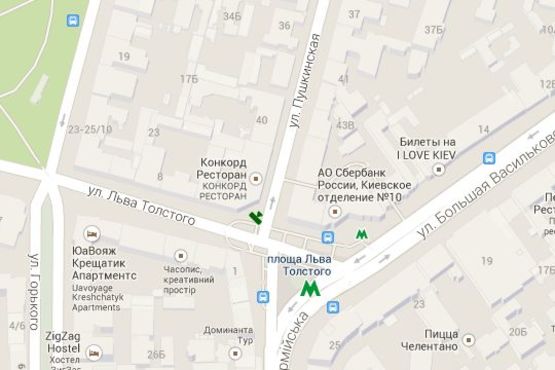 Схема рекламної площини за адресою Льва Толстого вул., банк "Credit Agricole" - Пушкінська вул. (№1)