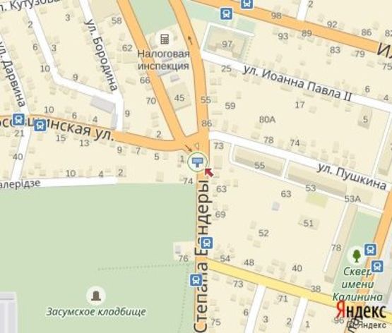 Схема рекламної площини за адресою Бандери С. ул., -  Косовщинская ул. В центр