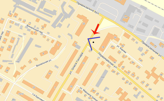 Схема рекламної площини за адресою Б.Церковь О.Гончара/Першотравневая (Б)