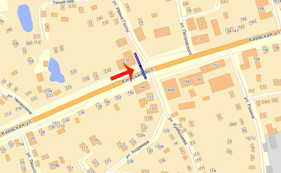 Схема рекламной плоскости по адресу Бровары ул Киевская 135 (В) из Киева/ресторан Сан Марко