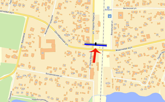 Схема рекламной плоскости по адресу Боярка вул Хрещатик /Жовтнева (А)