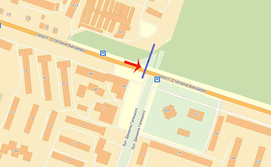 Схема рекламної площини за адресою ул.Степана Бандеры (В) -правый