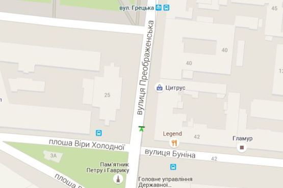 Схема рекламної площини за адресою Преображенська вул., 42 - Буніна вул.