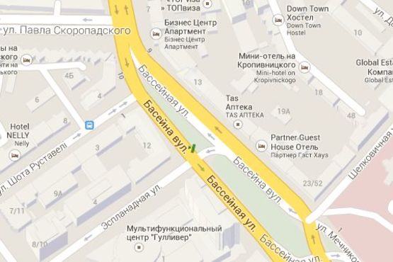 Схема рекламной плоскости по адресу Басейна вул. - Еспланадна вул., (конструкція зліва) (№3 - в напр. бульв.Лесі Українки)