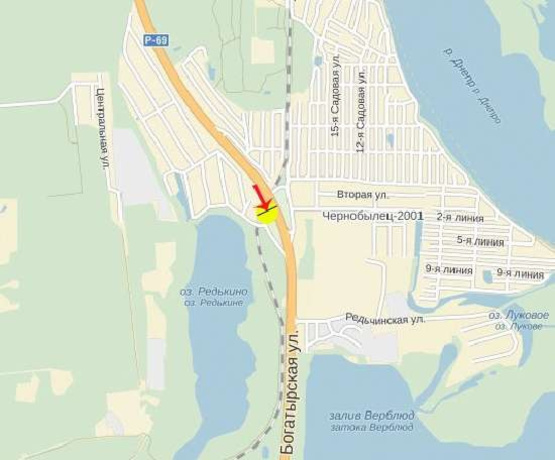 Схема рекламной плоскости по адресу Богатырская ул., 400 м до КПП, въезд с Вышгородской трассы