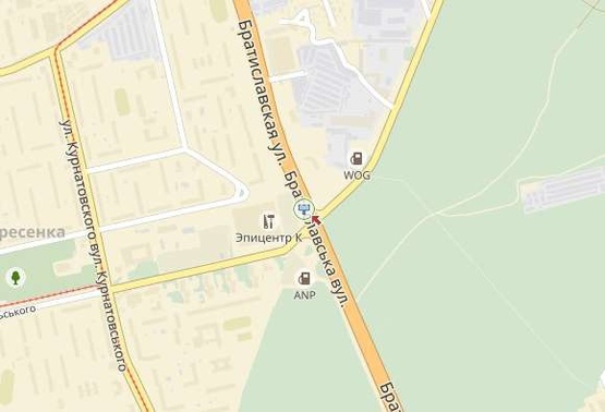 Схема рекламной плоскости по адресу Братиславская ул., возле ТЦ Эпицентр, со стороны рынка "Юность"