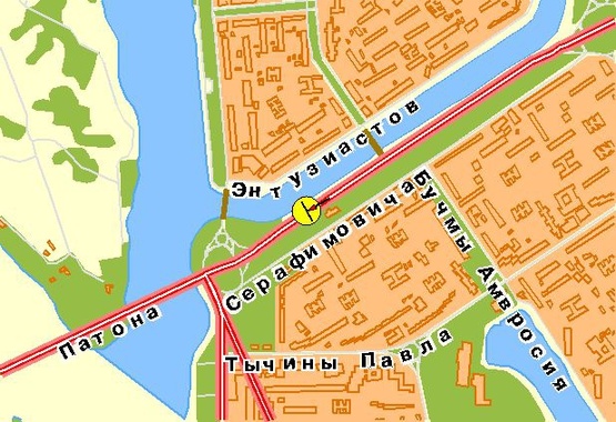 Схема рекламной плоскости по адресу Воссоединения пр-т, 1-й  от моста Патона, ж/м Русановка, в центр