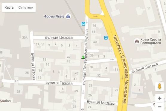 Схема рекламної площини за адресою Пантелеймона Куліша вул. - Цехова вул. (в центр)