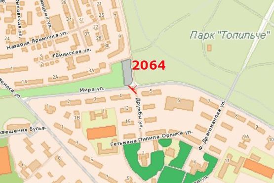 Схема рекламной плоскости по адресу Миру вул. - Дружби вул.