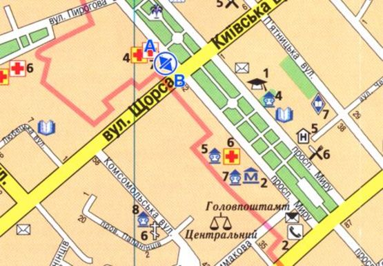 Схема рекламної площини за адресою Мира пр., 3-я поликлиника - 1