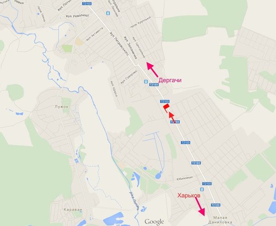 Схема рекламной плоскости по адресу Дергачи-въезд в город со ст Харькова-(левый)