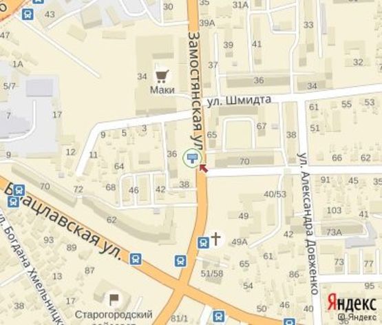 Схема рекламной плоскости по адресу Замостянская ул., 36  в центр (рынок "Світанок" , 300 до пл.Победы)