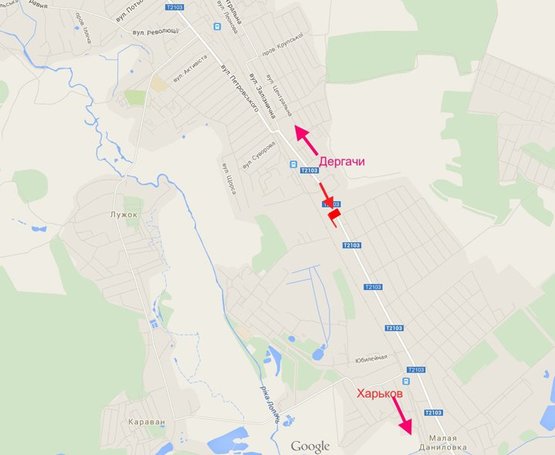Схема рекламной плоскости по адресу Дергачи-выезд из города в ст Харькова-(правый)