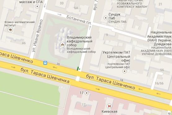 Схема рекламної площини за адресою Тараса Шевченка бульв., 20 - Леонтовича вул., : Володимирський собор (№4 в бік пл.Перемоги)