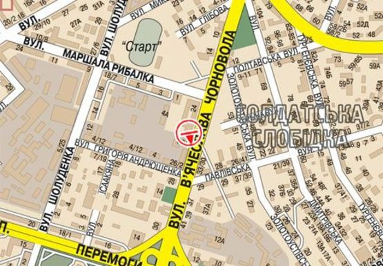 Схема рекламної площини за адресою Черновола ул.- Маршала Рыбалко ул.