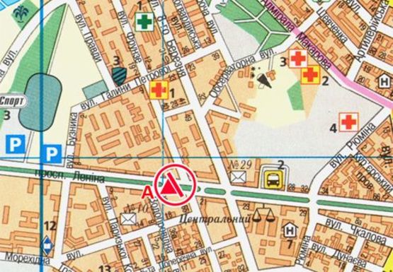 Схема рекламной плоскости по адресу Центральный пр.,19 - Шоссейная ул.