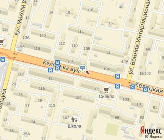 Схема рекламной плоскости по адресу Келецкая ул., 106 ("А-банк",300 м.Рынок "Вишенка", ТЦ"Шок") из центра