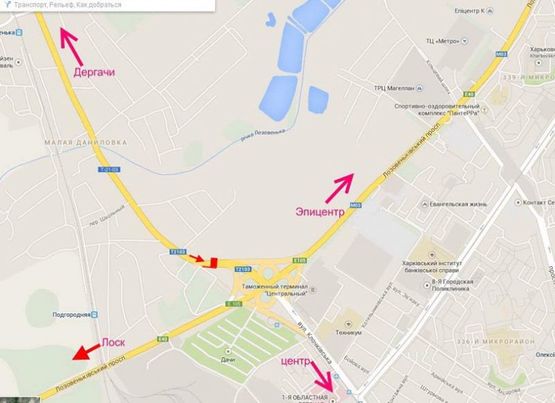 Схема рекламної площини за адресою Клочковская -развязка с окружной (2) въезд в Харьков  со ст. Дергачей