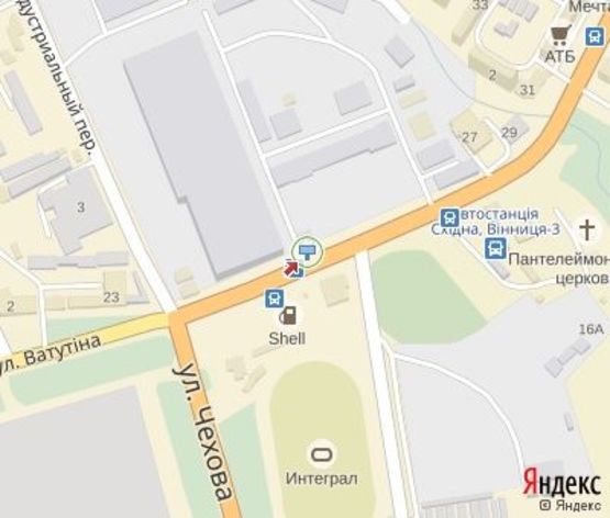 Схема рекламной плоскости по адресу Ватутина ул., 18а (мебельный салон MebeLine, АЗС Shell, 300 м. до строительного рынка, к гипермаркету "Грош") из центра