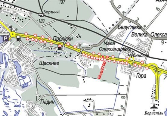 Схема рекламної площини за адресою 27,900 км. автомагистрали Киев - Борисполь